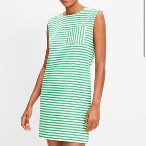 LOFT Green and White Striped Dress